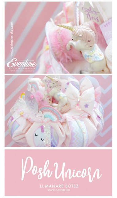 Lumanare botez cu unicorn si curcubee crosetate, 65x4 cm, Posh Unicorns  2